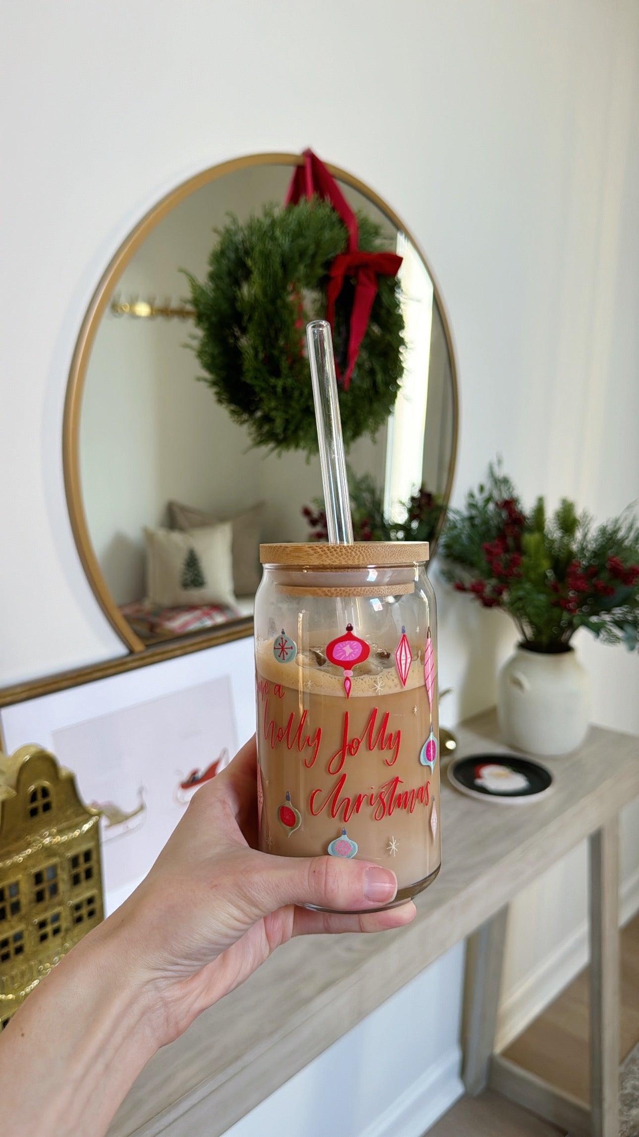 Holly Jolly Christmas Glass Cup