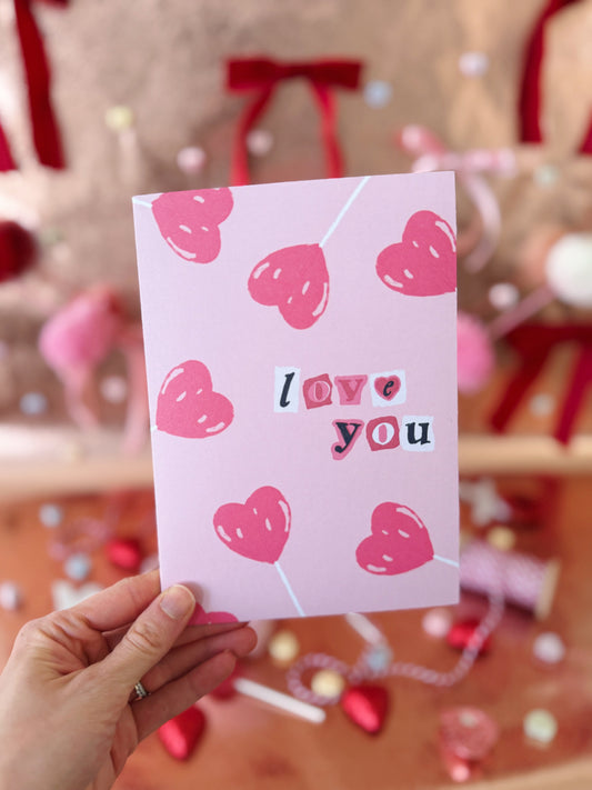 Love You Scrapbook Heart Sucker Card